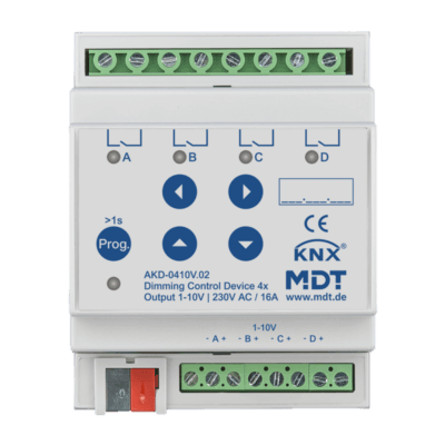 MDT- AKD-0410V: KNX Dimming Actuator 4-channel, 4 SU MDRC, 1 - 10 V, RGBW