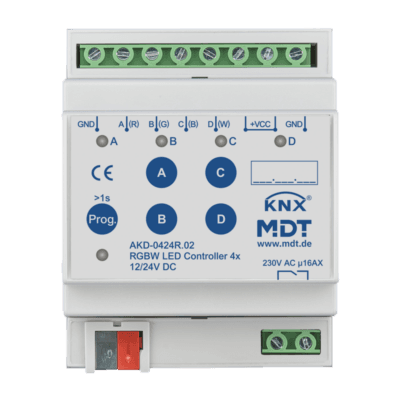 MDT-AKD-0424R: KNX LED Controller 4-channel, 4/8 A, RGBW, 4 SU MDRC
