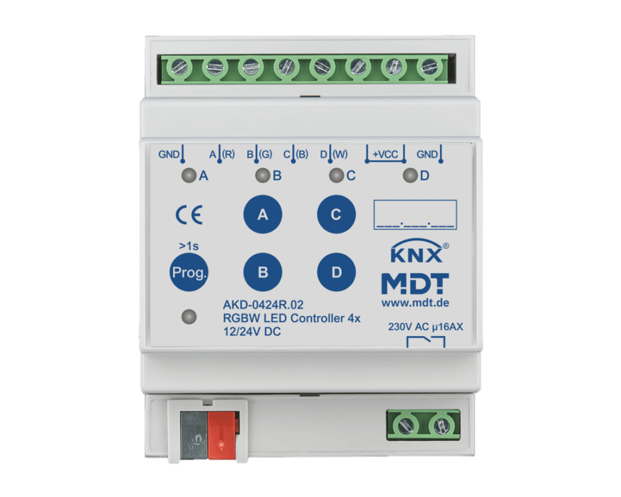 MDT-AKD-0424R: KNX LED Controller 4-channel, 4/8 A, RGBW, 4 SU MDRC