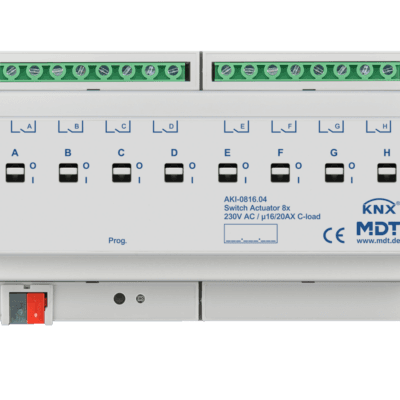MDT-AKI-0816.04: KNX Switch Actuator 8-channel, 8 SU MDRC, 16/20 A, 230 V AC, C-load, industry, 200 μF