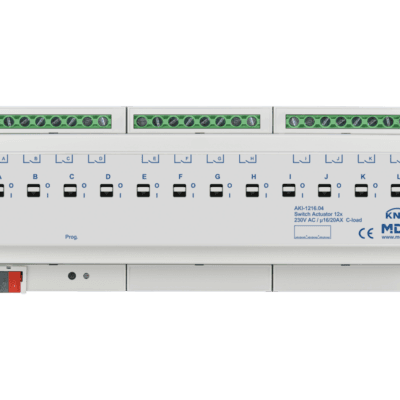 MDT-AKI-1216: KNX Switch Actuator 12-channel, 12 SU MDRC, 16/20 A, 230 V AC, C-load, industry, 200 μF