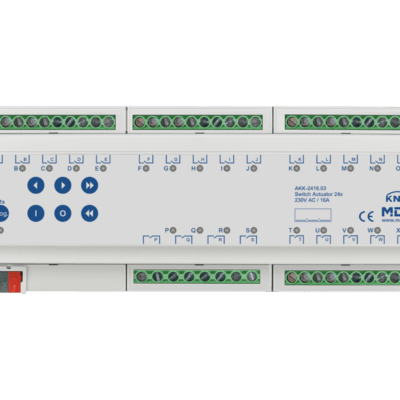 MDT-AKK-2416: KNX Switch Actuator 24-channel, 12 SU MDRC, 16 A, 230 V AC, compact, 70 µF, 10 ECG