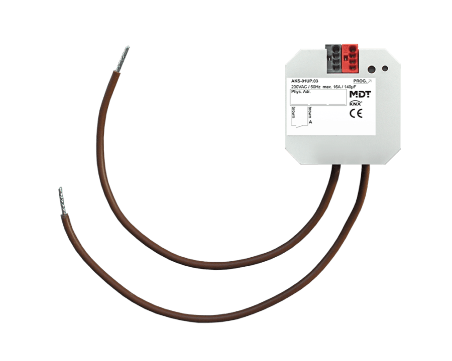 MDT-AKS-01UP: KNX Switch Actuator 1-channel, flush mounted, 16 A, 230 V AC, C-load, Standard, 140 µF
