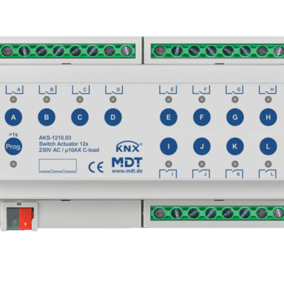 MDT-AKS-1210: KNX Switch Actuator 12-channel, 8 SU MDRC, 10 A, 230 V AC, C-load, standard, 140 μF