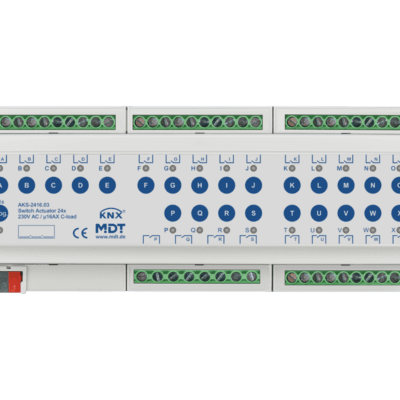MDT-AKS-2416: KNX Switch Actuator 24-channel, 12 SU MDRC, 16 A, 230 V AC, C-load, standard, 140 μF