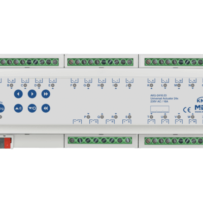 MDT-AKU-2416: KNX Universal Actuator 24-channel, 8 SU MDRC, 16 A, 230 V AC, 100 μF, 15 ECG