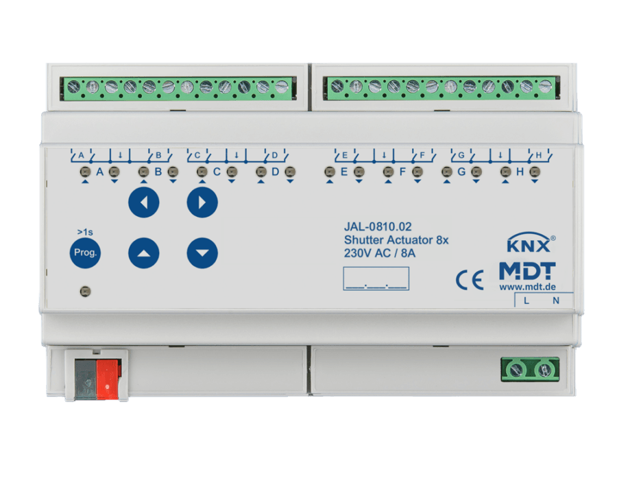 MDT-JAL-0810: KNX Shutter Actuator 8-channel, 8 SU MDRC, 8 A, 230 V AC