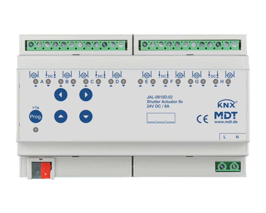 MDT-JAL-0810D: KNX Shutter Actuator 8-channel, 8 SU MDRC, 8 A, 24 V DC