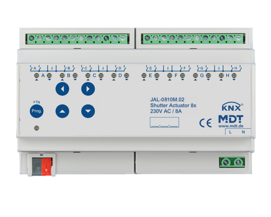 MDT-JAL-0810M: KNX Shutter Actuator 8-channel with travel time measurement