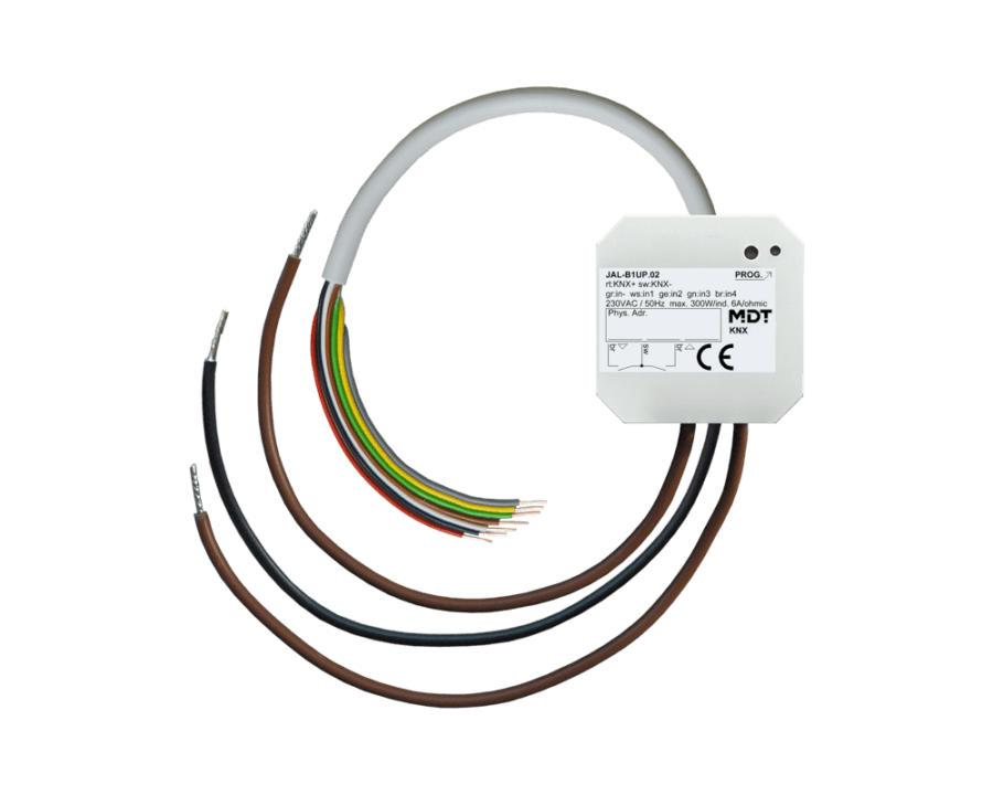 MDT-JAL-B1UP: KNX Shutter Actuator 1-channel, 6 A, for 230 V AC shutter motors, with 4 binary inputs