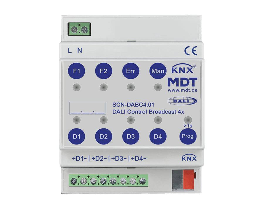 MDT-SCN-DABC4: DALI Control Broadcast Gateway, 4 channel, 4 SU MDRC