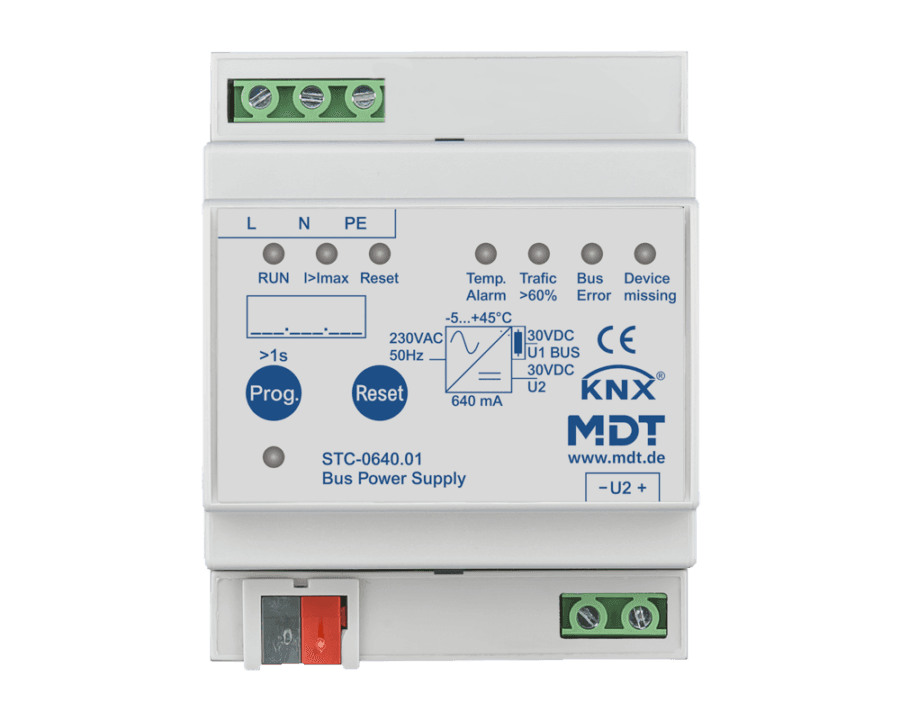 MDT-STC-0640: KNX Bus Power Supply with diagnostic function, 4 SU MDRC, 640 mA