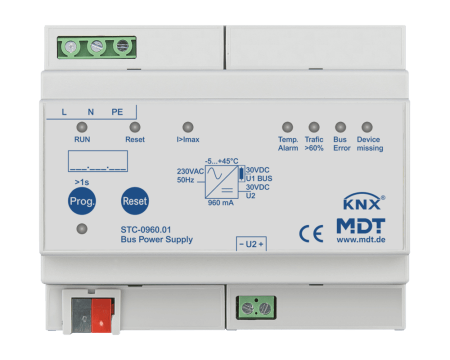 MDT- STC-0960: KNX Bus Power Supply with diagnostic function, 6 SU MDRC, 960 mA
