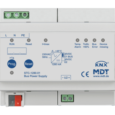 MDT-STC-1280: KNX Bus Power Supply with diagnostic function, 6 SU MDRC, 1280 mA