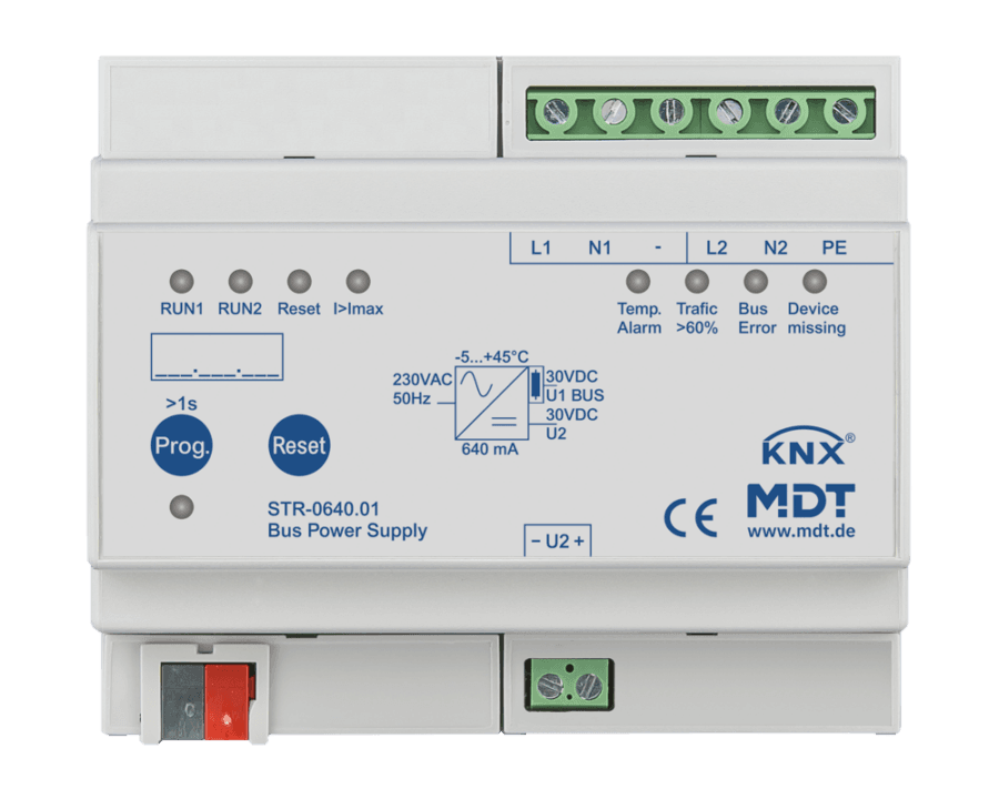 MDT-STR-0640: KNX Redundant Bus Power Supply with diagnostic function, 6 SU MDRC, 640 mA